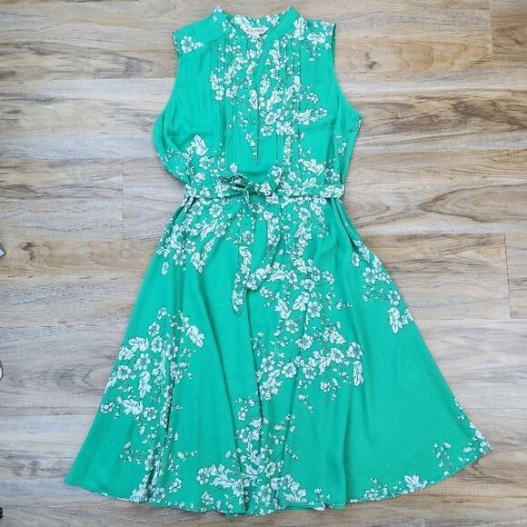 🔸️Nanette Lapore Green Lyst Floral Print Pintuck Sleeveless Dress Size 10 - Picture 3 of 14